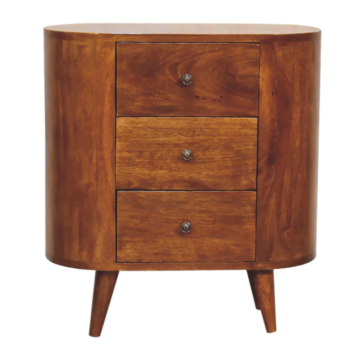 Verde 3 Drawer Round Cabinet - Chestnut - Beasley & Sons