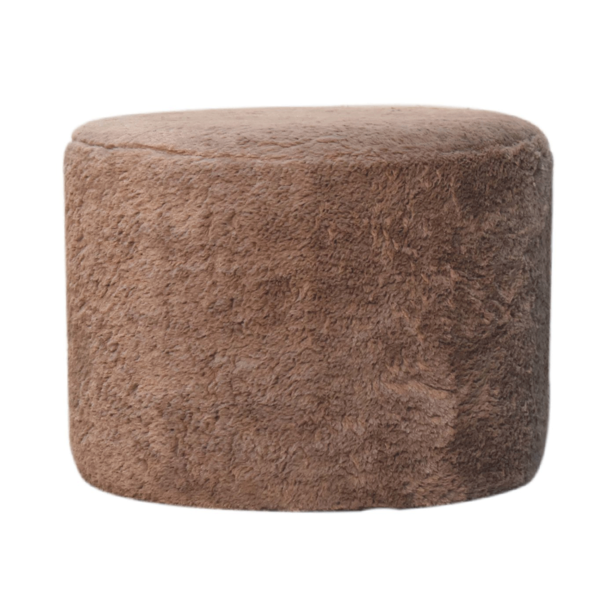 Cozy Mocha Faux Fur Round Footstool - Beasley & Sons