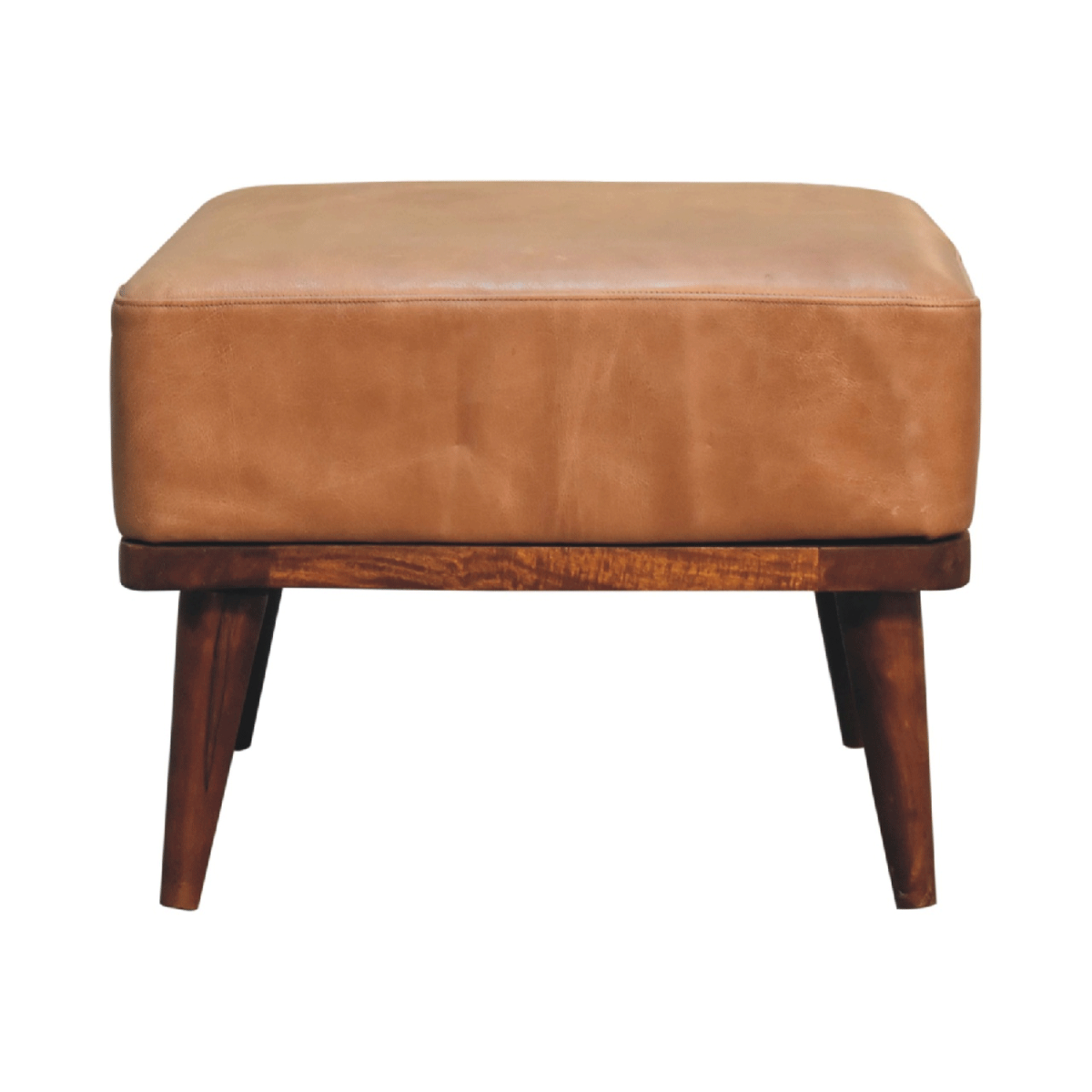 Cosette Supple Buffalo Leather Footstool - Chestnut - Beasley & Sons