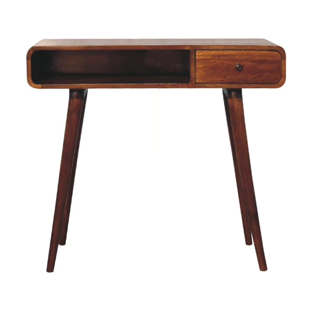 Vintage Curved Writing Desk with 1 Drawer and Open Slot - Chestnut - Beasley & Sons