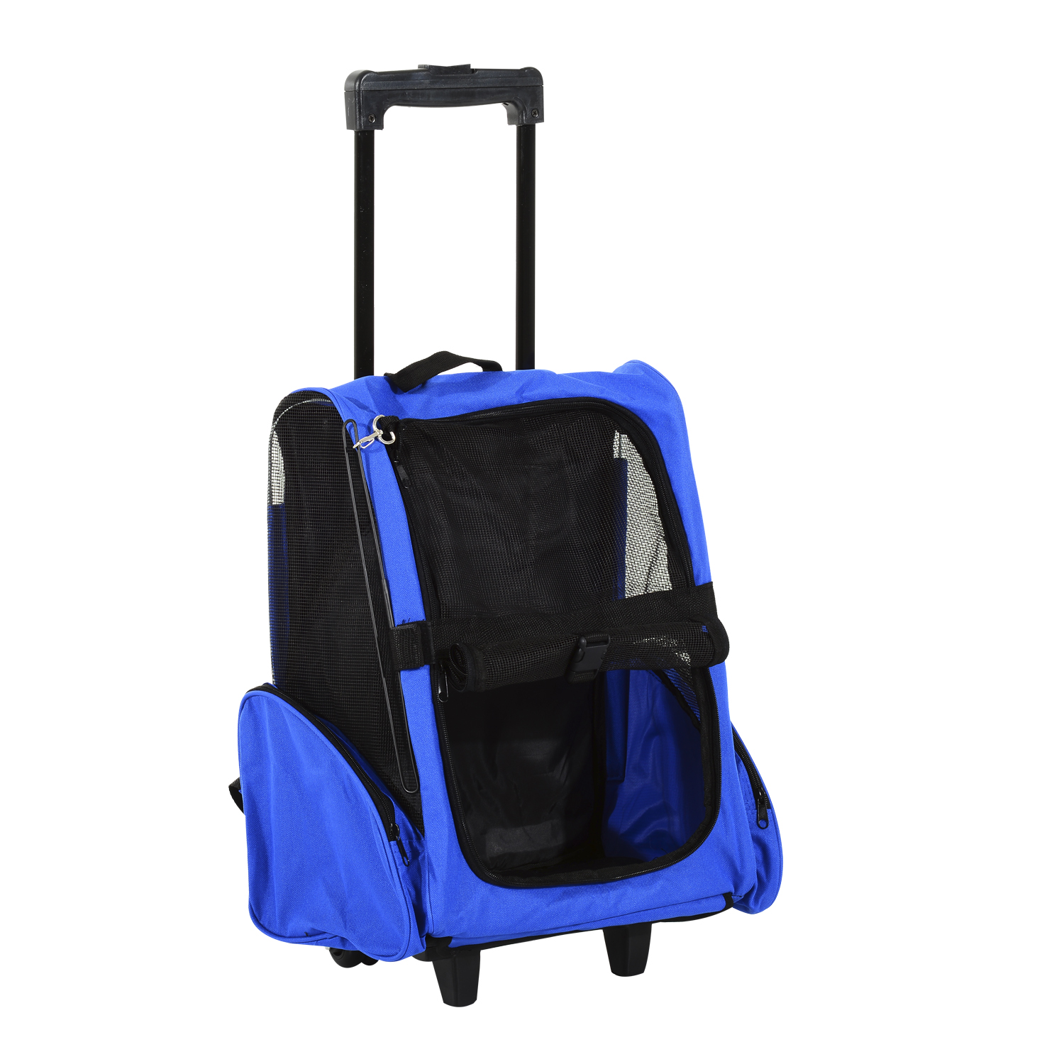 Pet Travel Backpack Bag Cat Puppy Dog Carrier w/ Trolley and Telescopic Handle Portable Stroller Wheel Luggage Bag (Blue) - Life Essentials