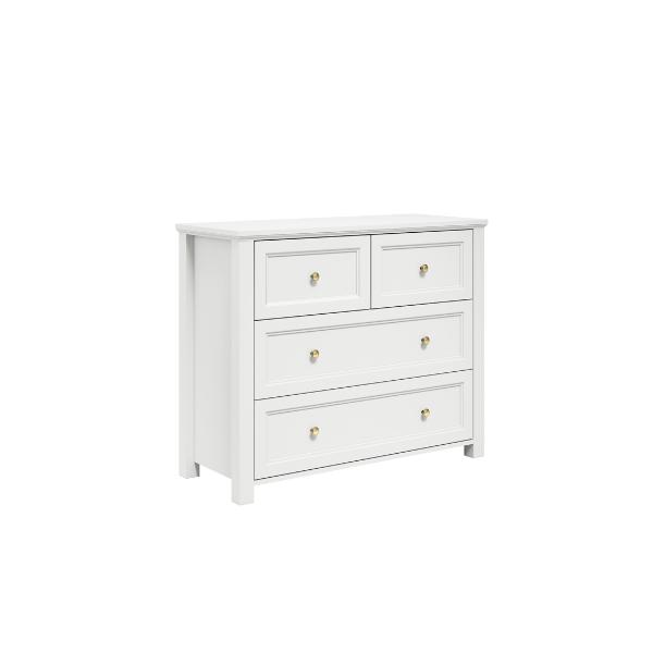 IVANHOE White Chest of Drawers - Medium-sized, 4 Drawers - Leeds Plywood
