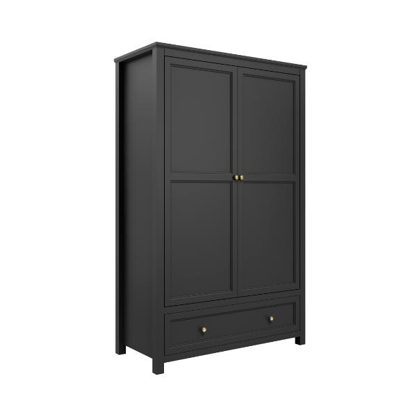 Wardrobe - IVANHOE 2 Door with Drawer Wardrobe Matt Black - 118cm - Leeds Plywood