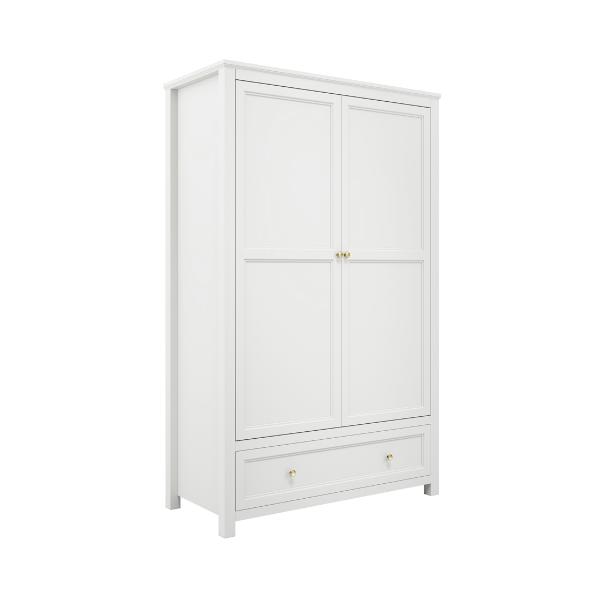 Wardrobe - IVANHOE 2 Door with Drawer Wardrobe White - 118cm - Leeds Plywood