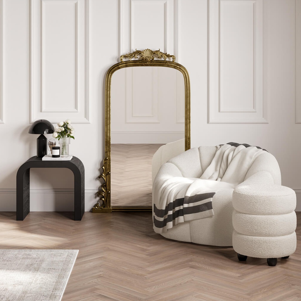 ENA Boucle Footstool - Ivory - Leeds Plywood