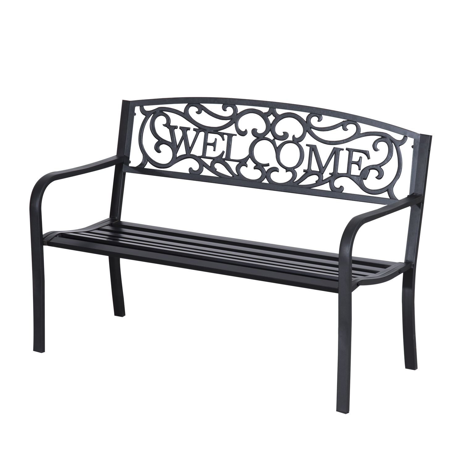 2 Seater Metal Garden Bench Patio Outdoor Park Porch Chair - Life Essentials