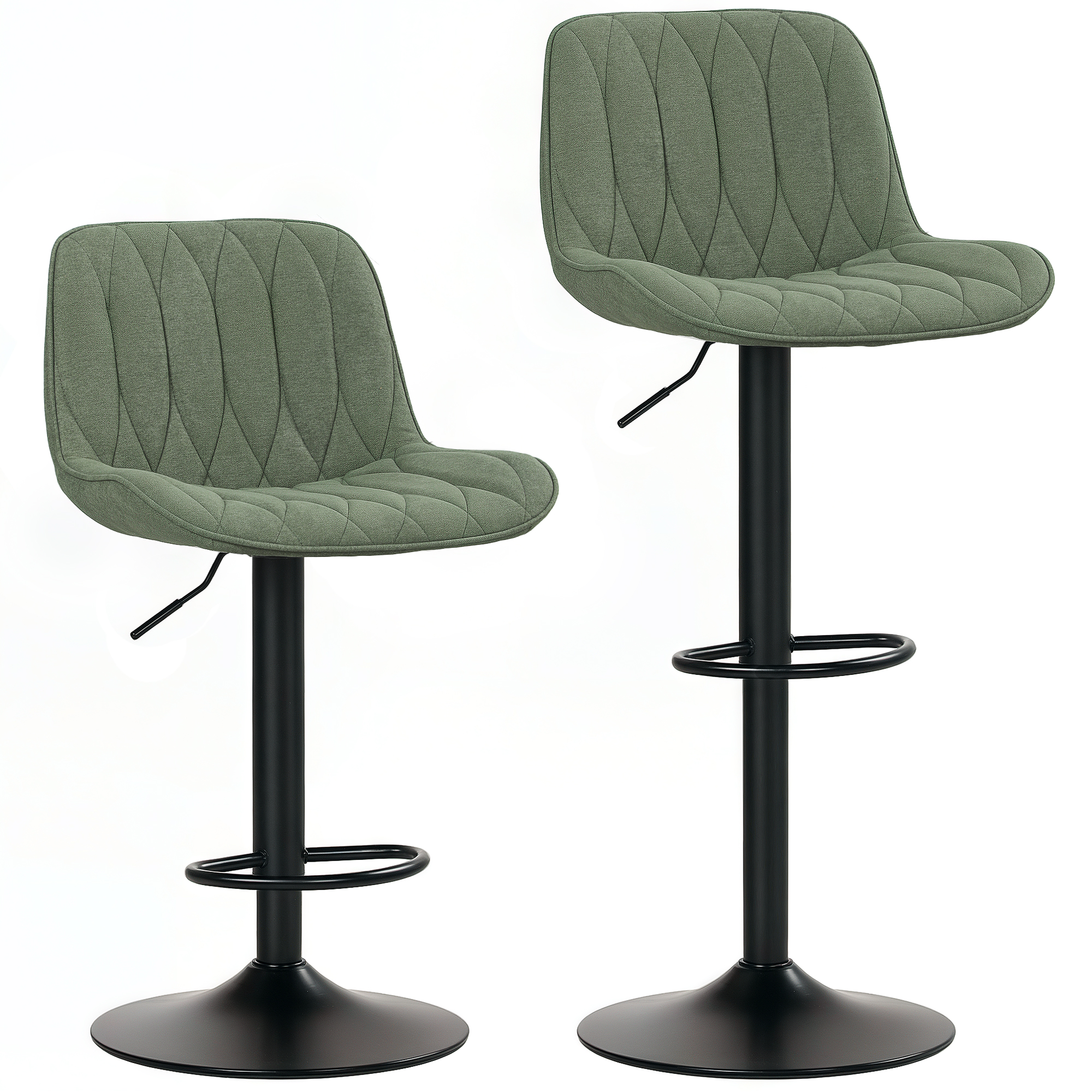 HERON Set of Two Linen Look Bar Stools Green