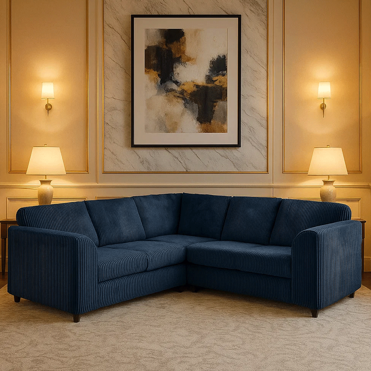 Jamba Full Back Jumbo Cord Corner Sofa - Blue - Home Done