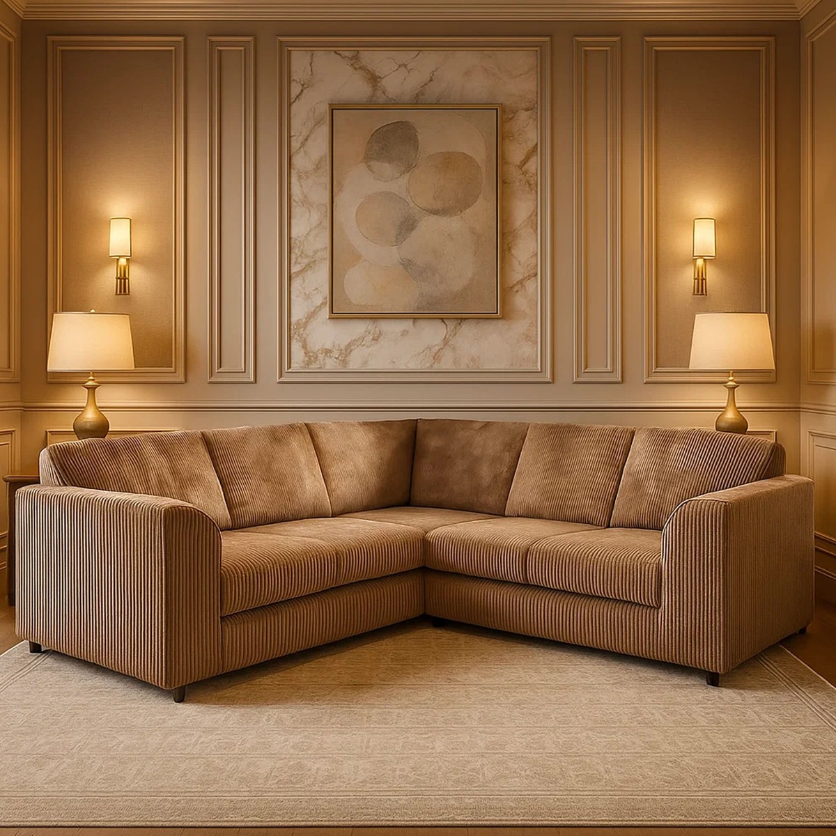 Jamba Full Back Jumbo Cord Corner Sofa - Coffee - Home Done