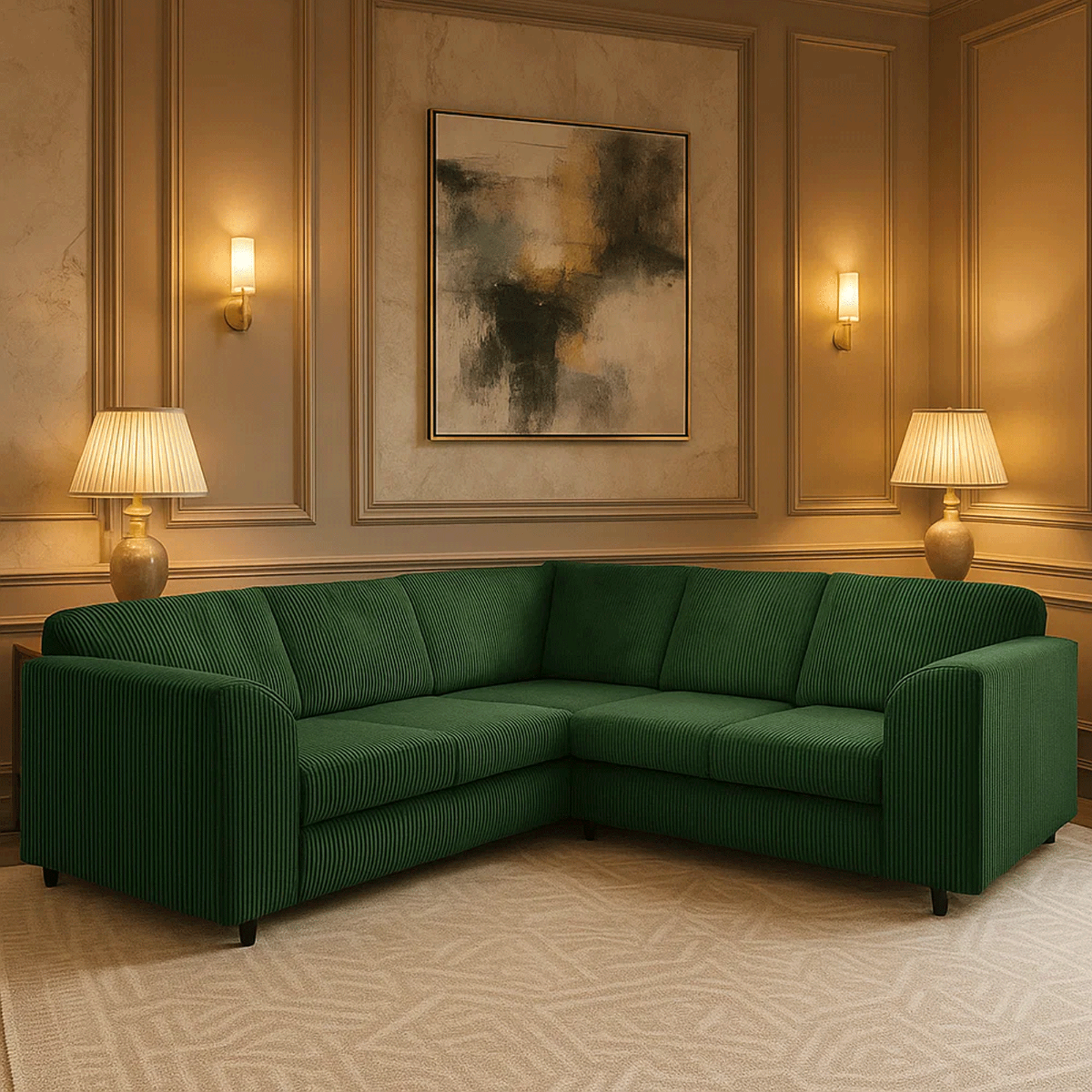 Jamba Full Back Jumbo Cord Corner Sofa - Green - Home Done