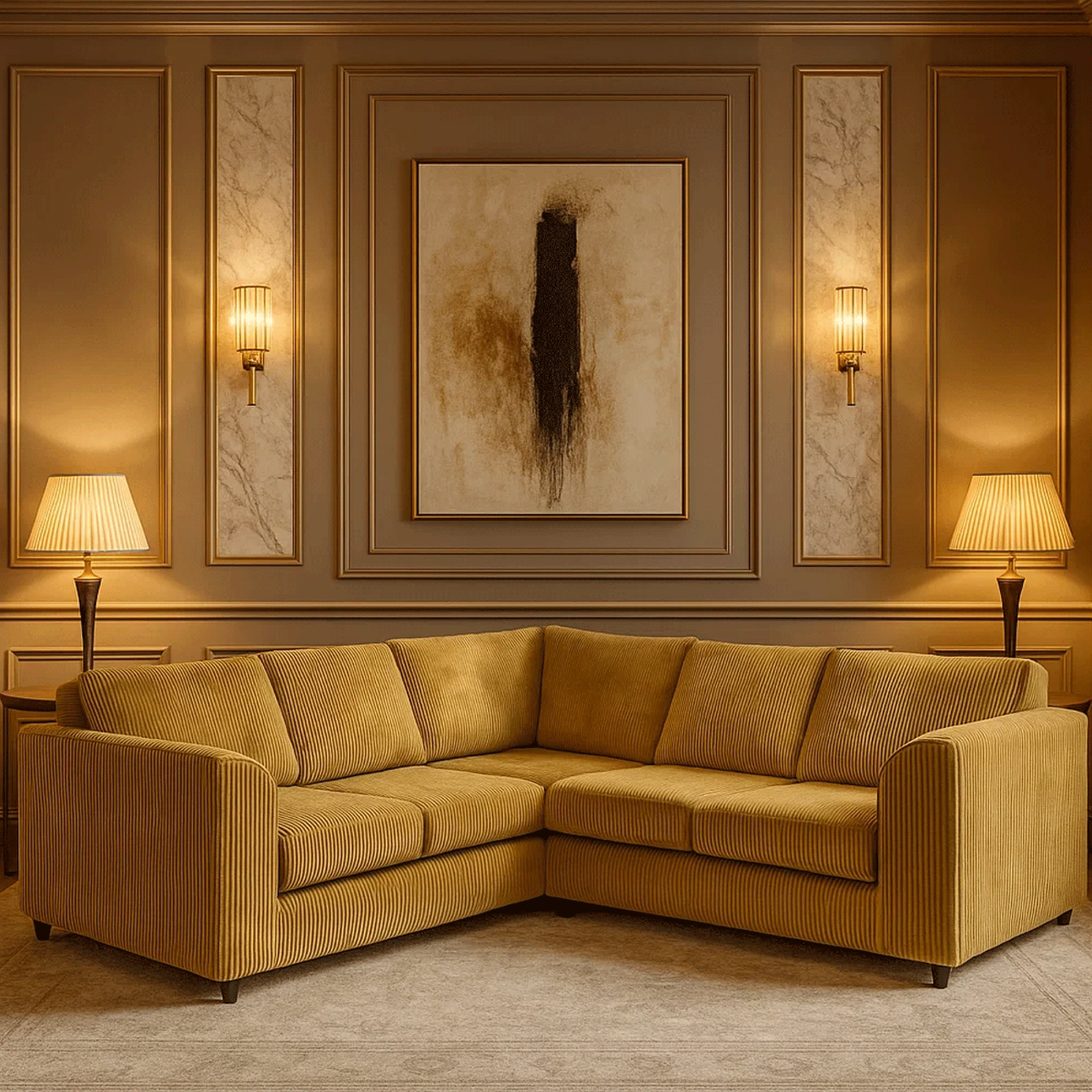 Jamba Full Back Jumbo Cord Corner Sofa - Mustard - Home Done