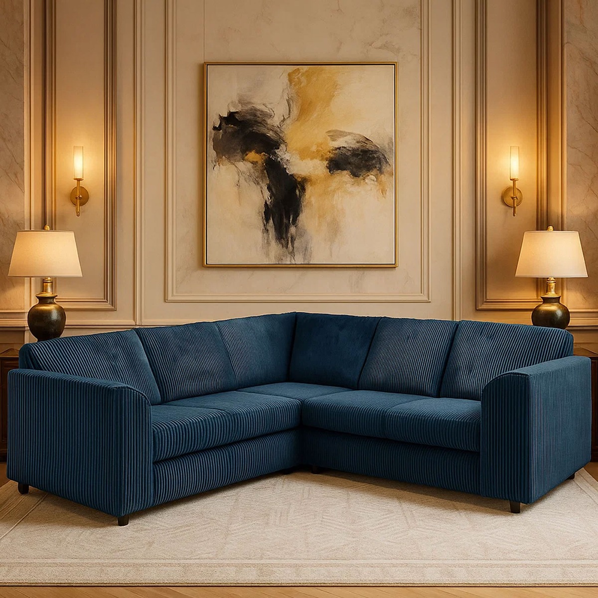 Jamba Full Back Jumbo Cord Corner Sofa - Navy Blue - Home Done