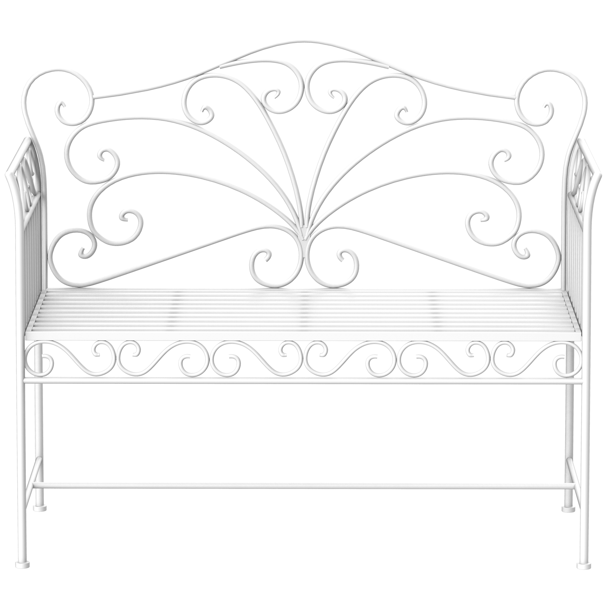 Garden 2 Seater Metal Bench Park Seating Outdoor Furniture Chair w/ Decorative Backrest White - Life Essentials