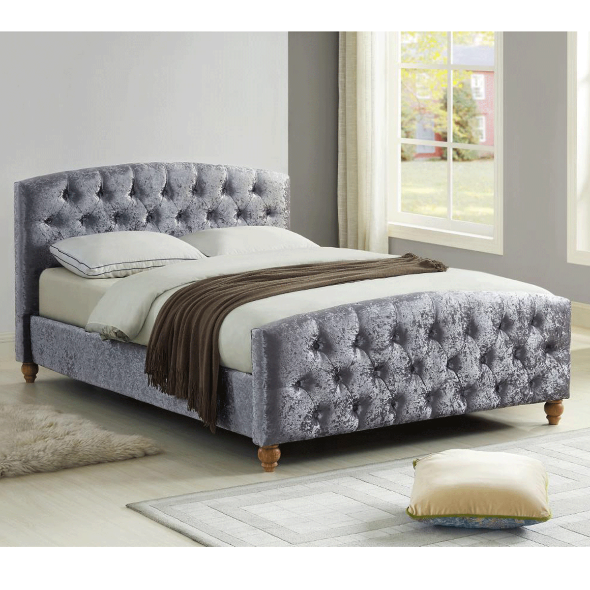 Elegant Modesto Silver Crushed Velvet Double Bed Frame - Luxurious Comfort - Sigrid Mills