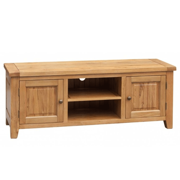 Wycombe Solid Oak Finish Straight TV Stand Storage - Wood - Sigrid Mills