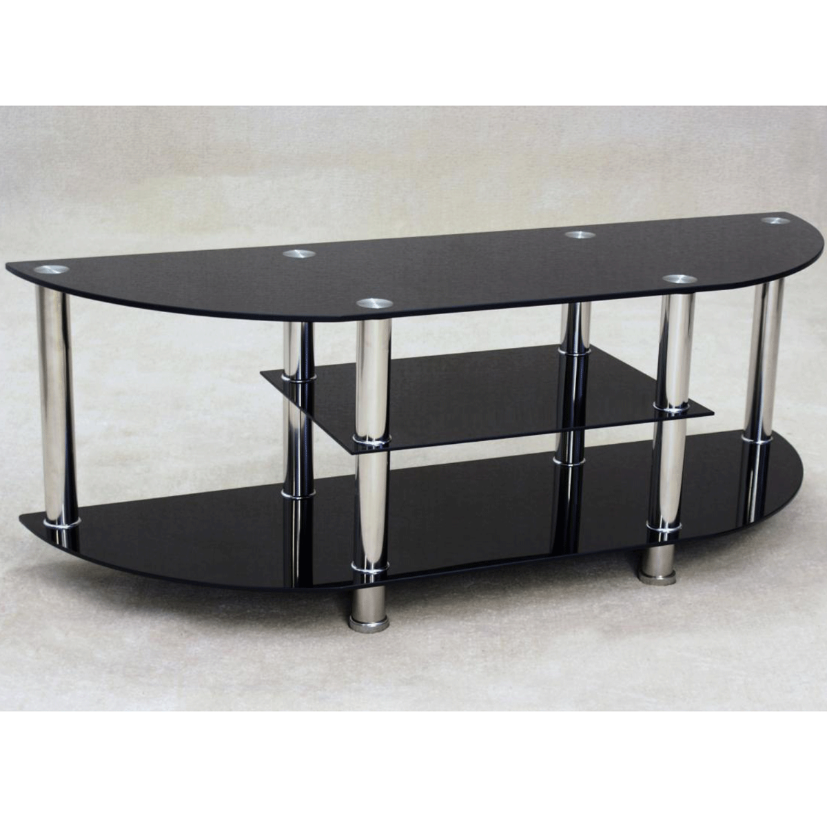 Puyallup Central Display TV Unit Chrome and Black Glass Elegance - Sigrid Mills