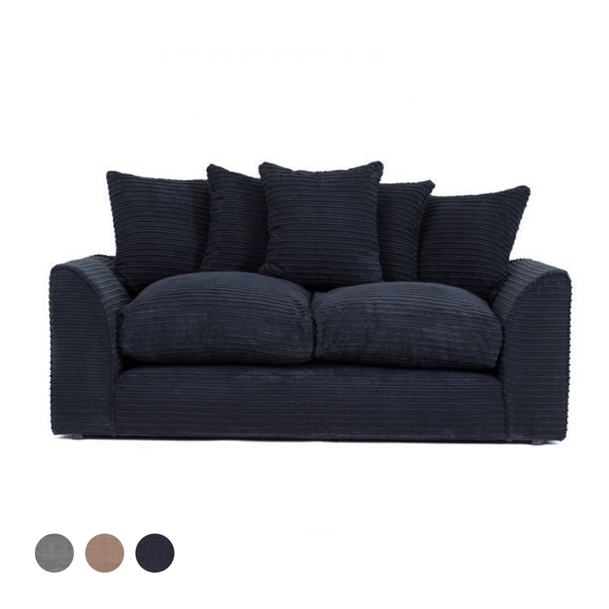 Porto Jumbo Cord 3 Seater Sofa - Black - Interior Masters