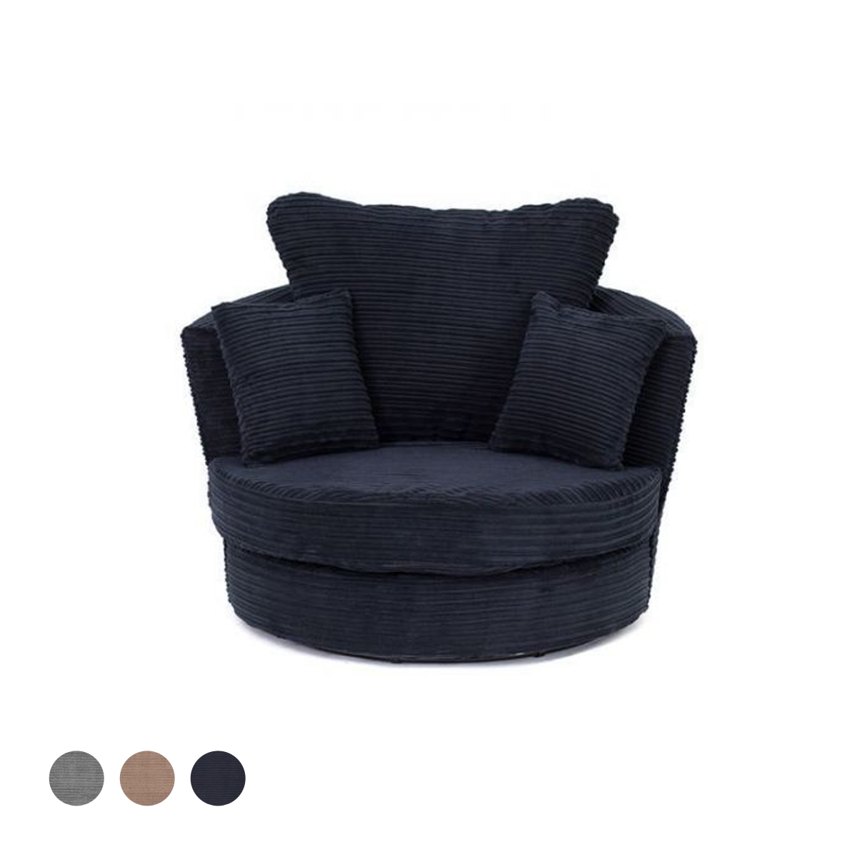 Porto Jumbo Cord Swivel Chair - Black - Interior Masters