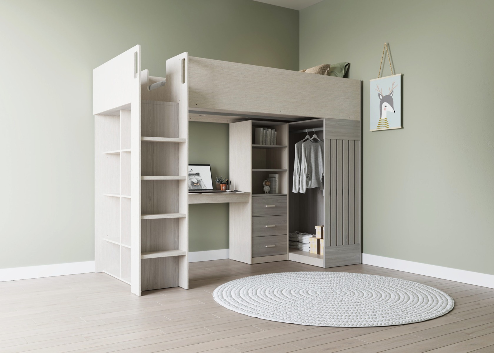 Jupiter High Sleeper Bed - White Grey - Budget Deals