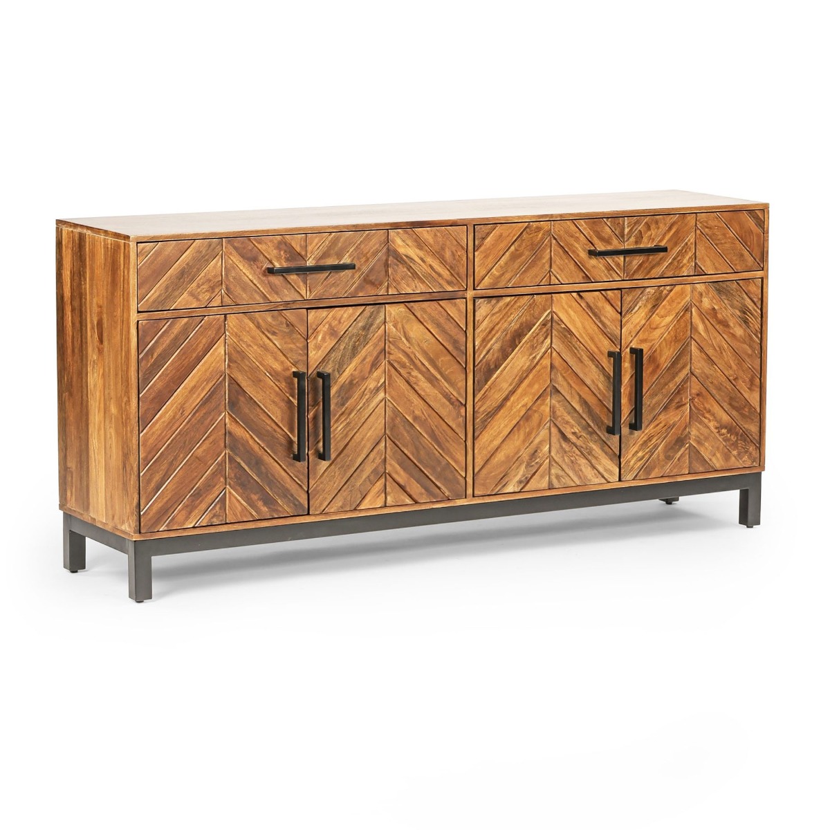 Kamala Metal Legs Frame 4 Door Large Sideboard with 2 Drawers - Mango Wood - Cybil & Clive