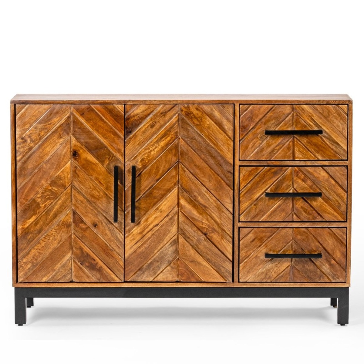 Kamala Metal Legs Frame 2 Door Sideboard with 3 Drawers - Mango Wood - Cybil & Clive