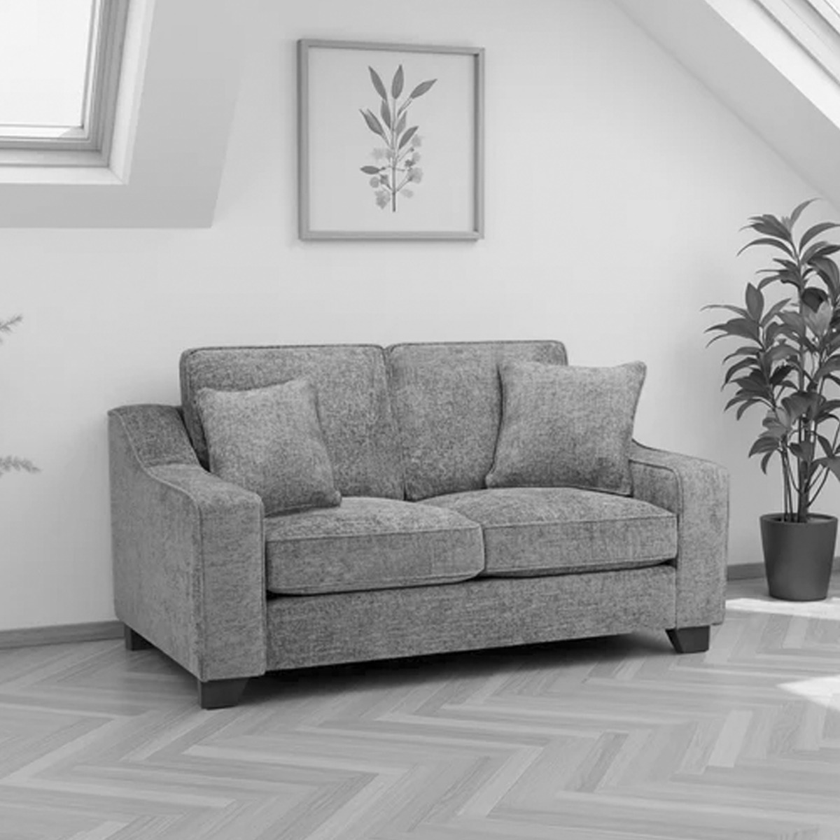 KAMILA Plush Fabric 2 Seater Sofa - Slate