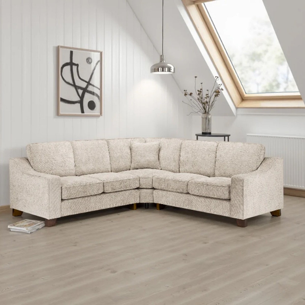 KAMILA Plush Fabric Large Corner Sofa - L Shaped - Stone