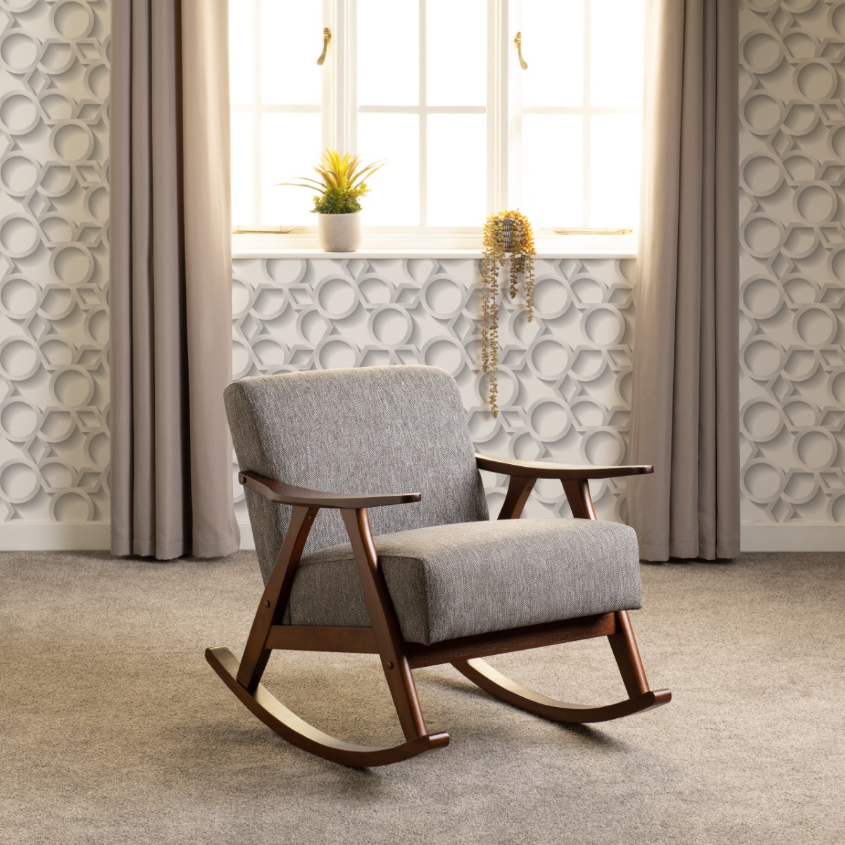 Kendra Rocking Chair - Grey Fabric - Budget Deals