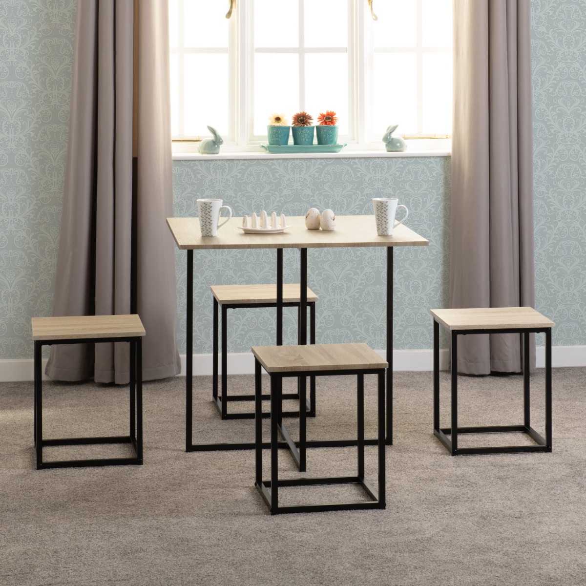 Kent 1+4 Stowaway Dining Set - Sonoma Oak Effect Black - Budget Deals
