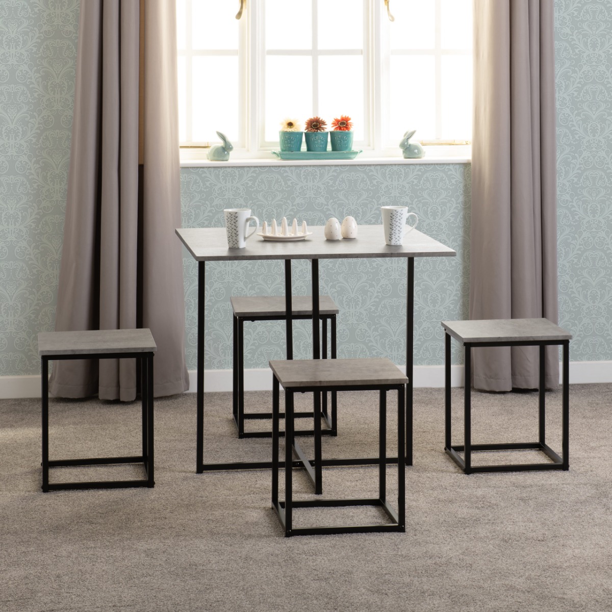 Kent 1+4 Stowaway Dining Set - Stone Effect Black - Budget Deals