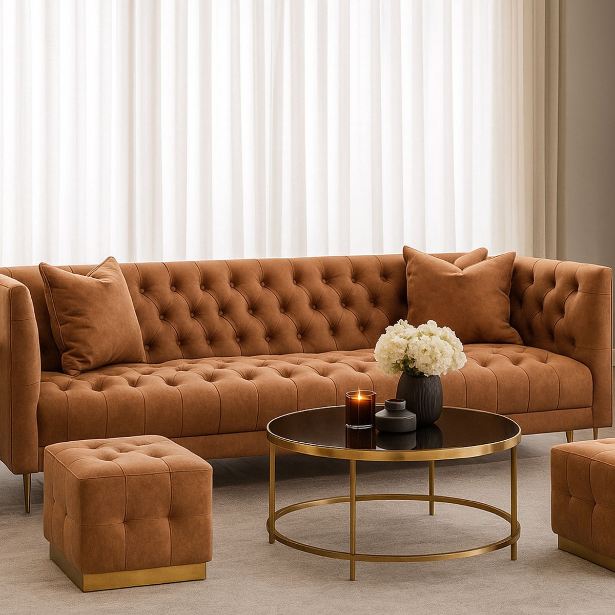 KENTMERE Leather 3 Seater Sofa - Brown - Galvin and Galloway