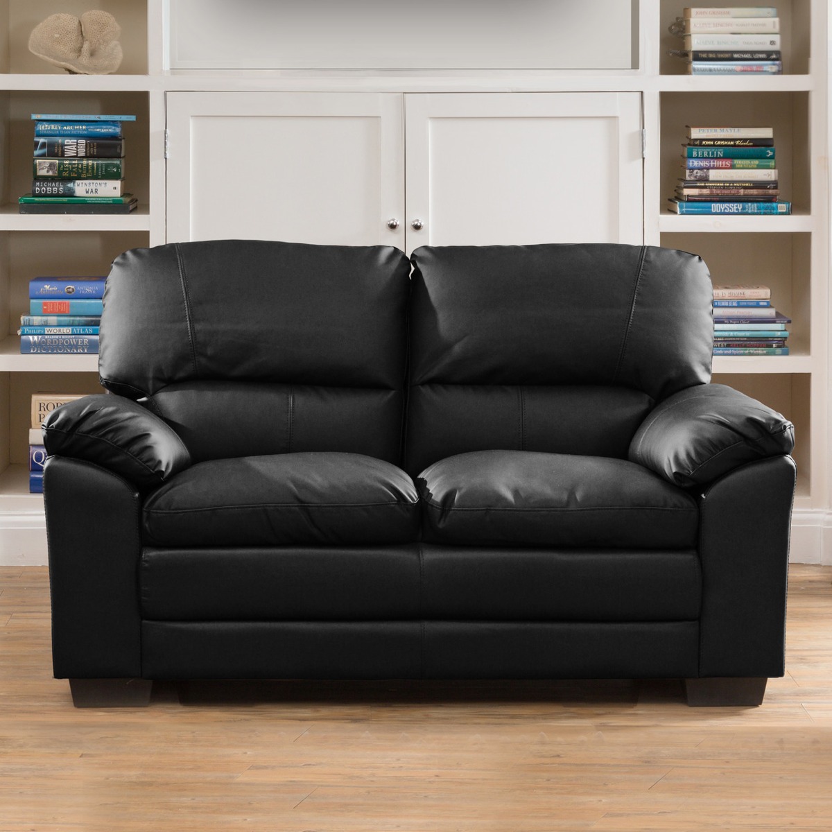 2 Seater Sofa - LEVRANO Leather Sofa - Black - Archie Homes
