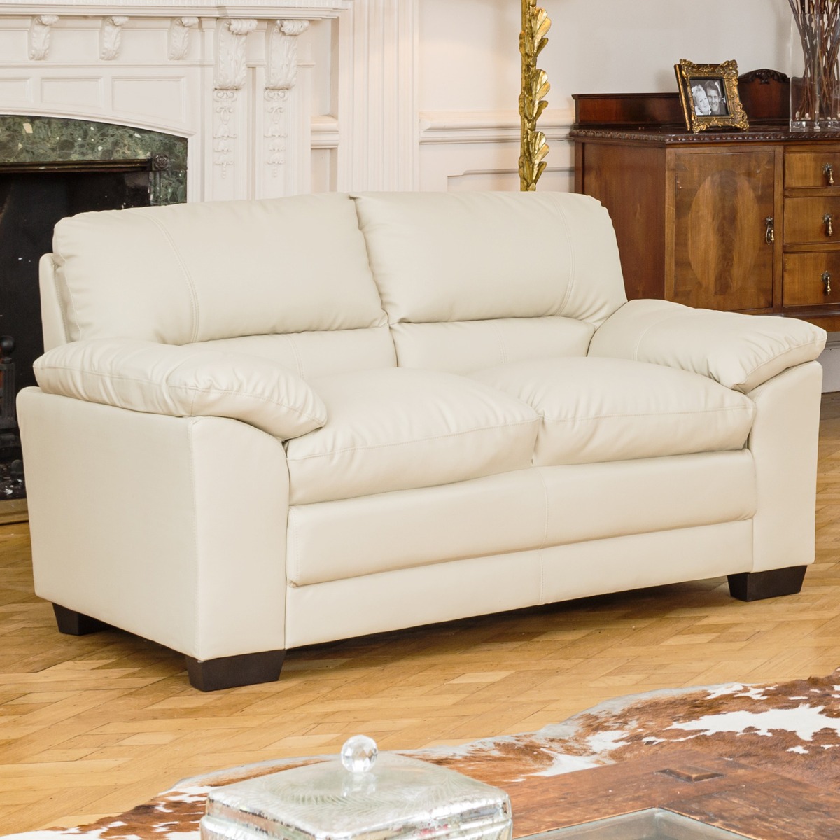 2 Seater Sofa - LEVRANO Leather Sofa - Cream - Archie Homes