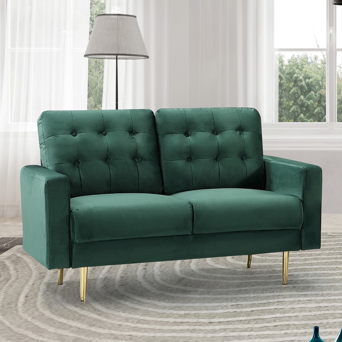 2 Seater Sofa - VAREZZO Fabric Sofa with Metal Legs - Green - Archie Homes