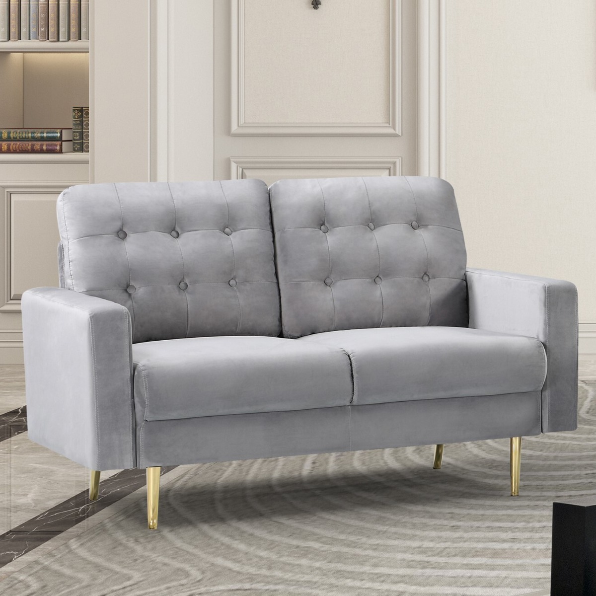 2 Seater Sofa - VAREZZO Fabric Sofa with Metal Legs - Grey - Archie Homes