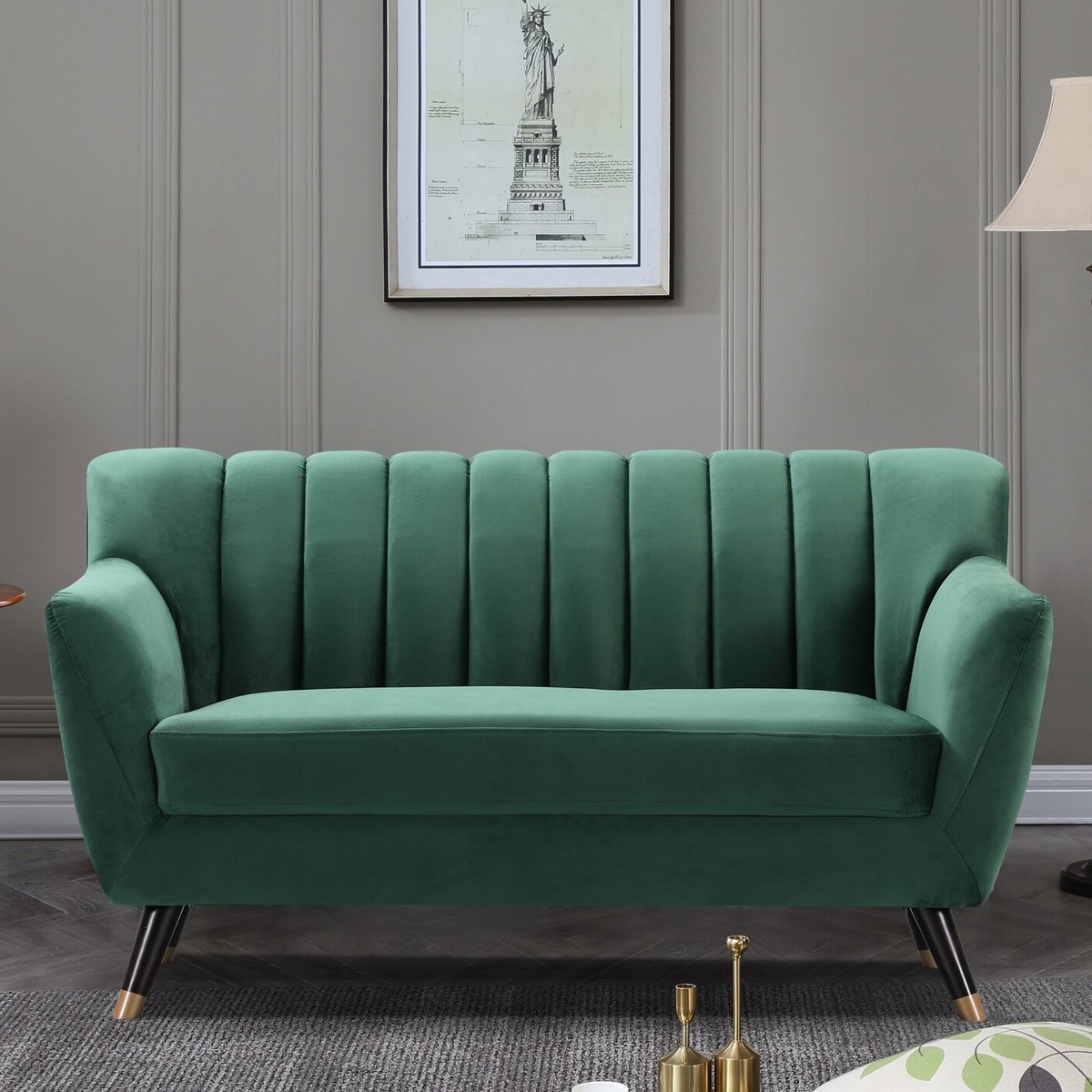 2 Seater Sofa - VIVENTO Velvet Fabric Sofa - Green - Archie Homes