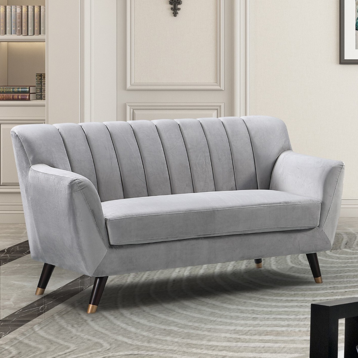 2 Seater Sofa - VIVENTO Velvet Fabric Sofa - Grey - Archie Homes