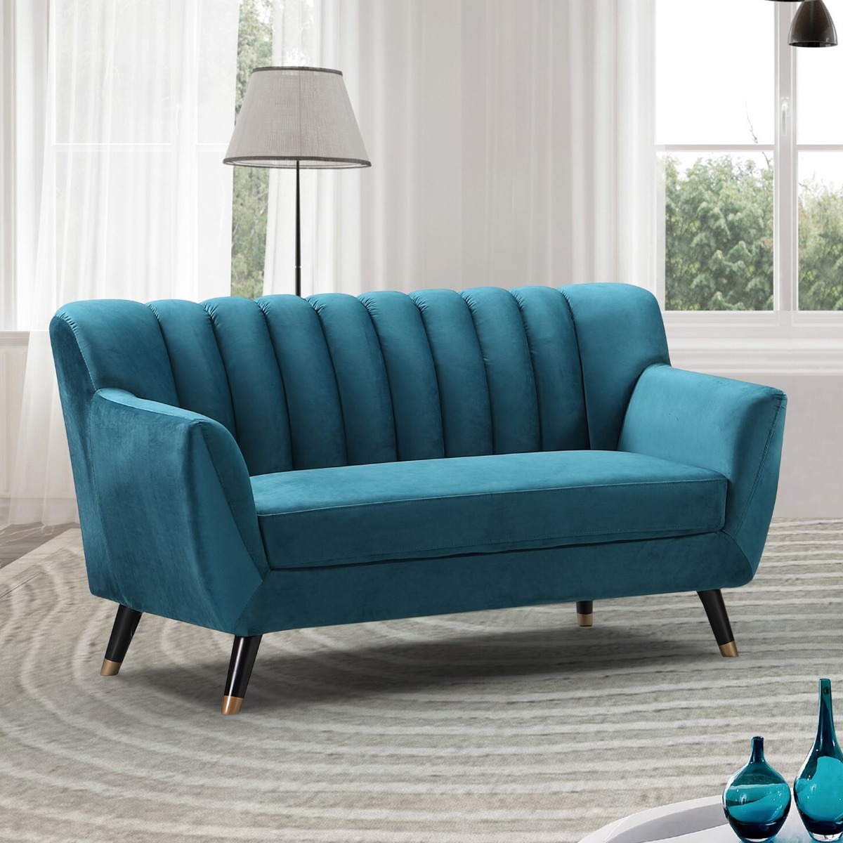 2 Seater Sofa - VIVENTO Velvet Fabric Sofa - Teal - Archie Homes