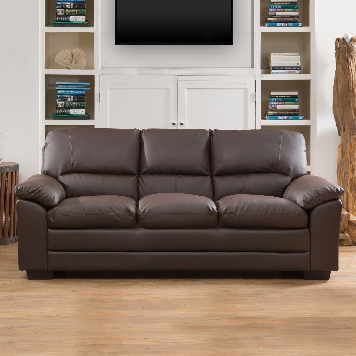 3 Seater Sofa - LEVRANO Leather Sofa - Brown - Archie Homes
