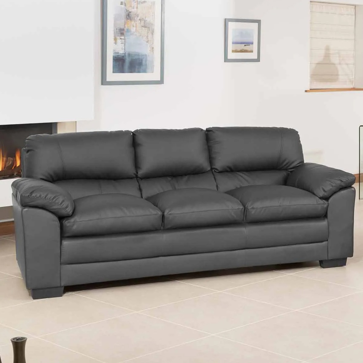 3 Seater Sofa - LEVRANO Leather Sofa - Grey - Archie Homes