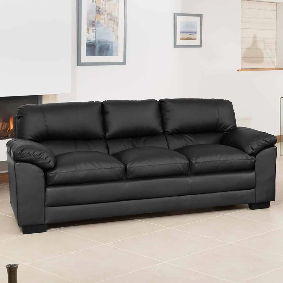 3 Seater Sofa Bed - LEVRANO Leather Sofa Bed - Black - Archie Homes