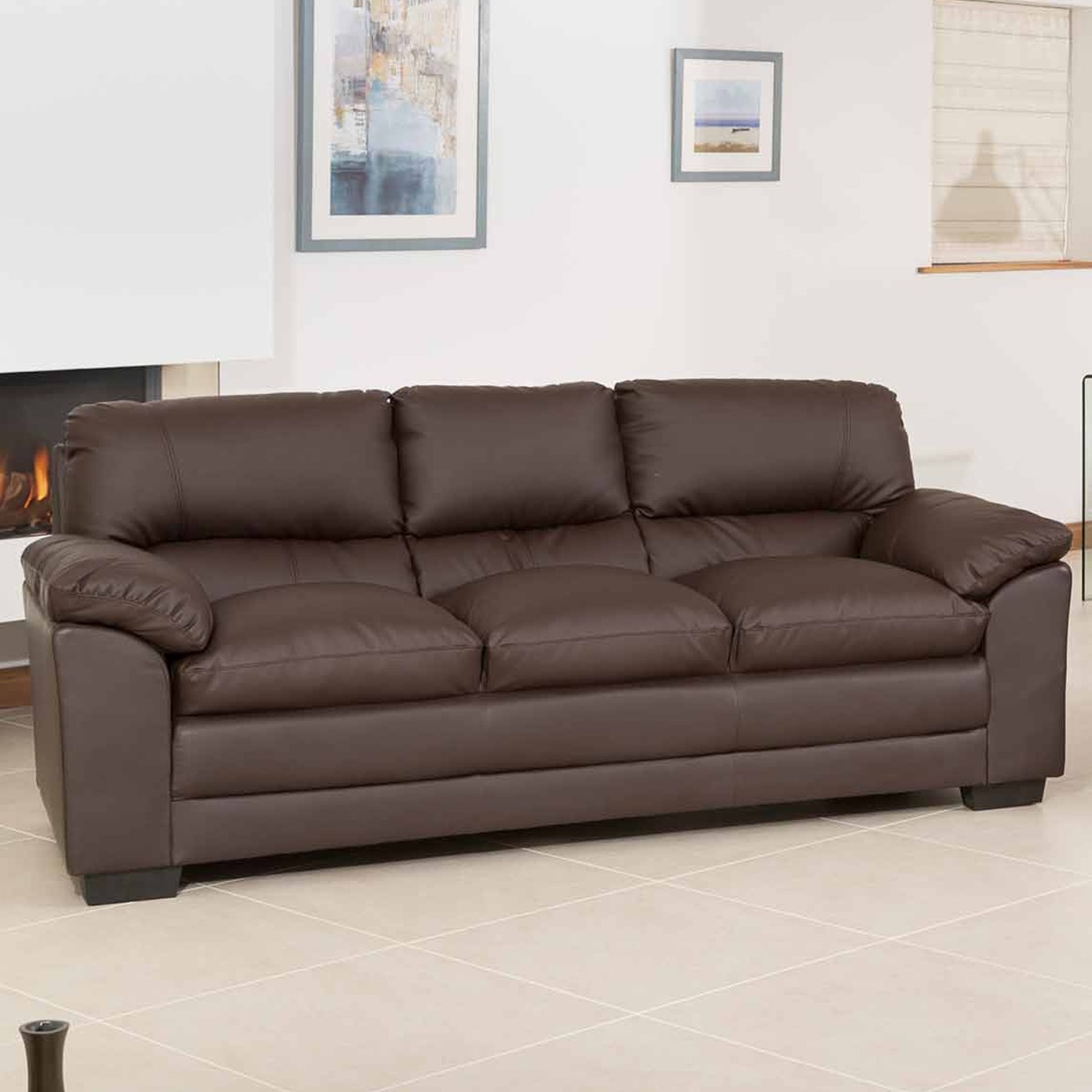 3 Seater Sofabed - LEVRANO Leather Sofabed - Brown - Archie Homes
