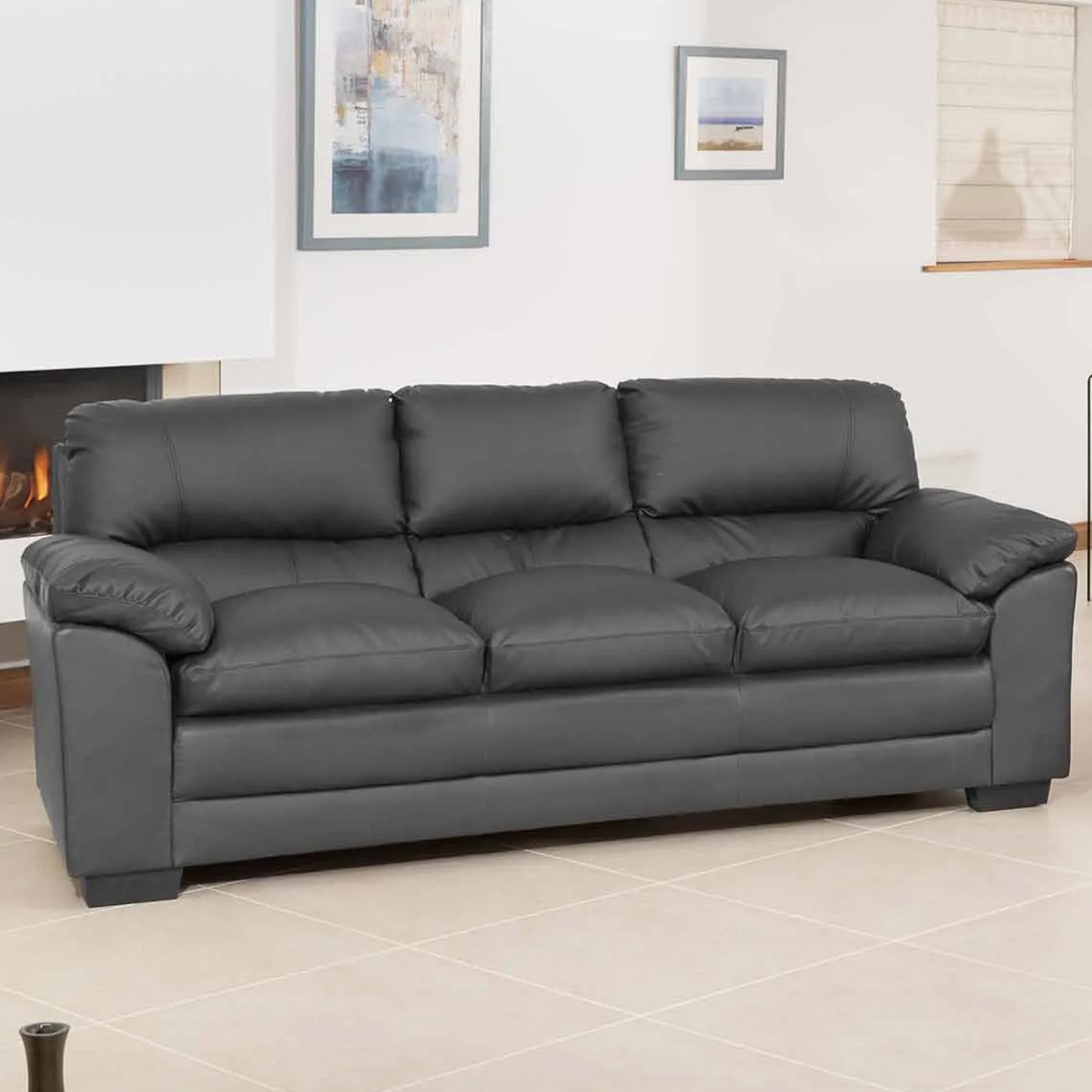 3 Seater Sofabed - LEVRANO Leather Sofabed - Grey - Archie Homes