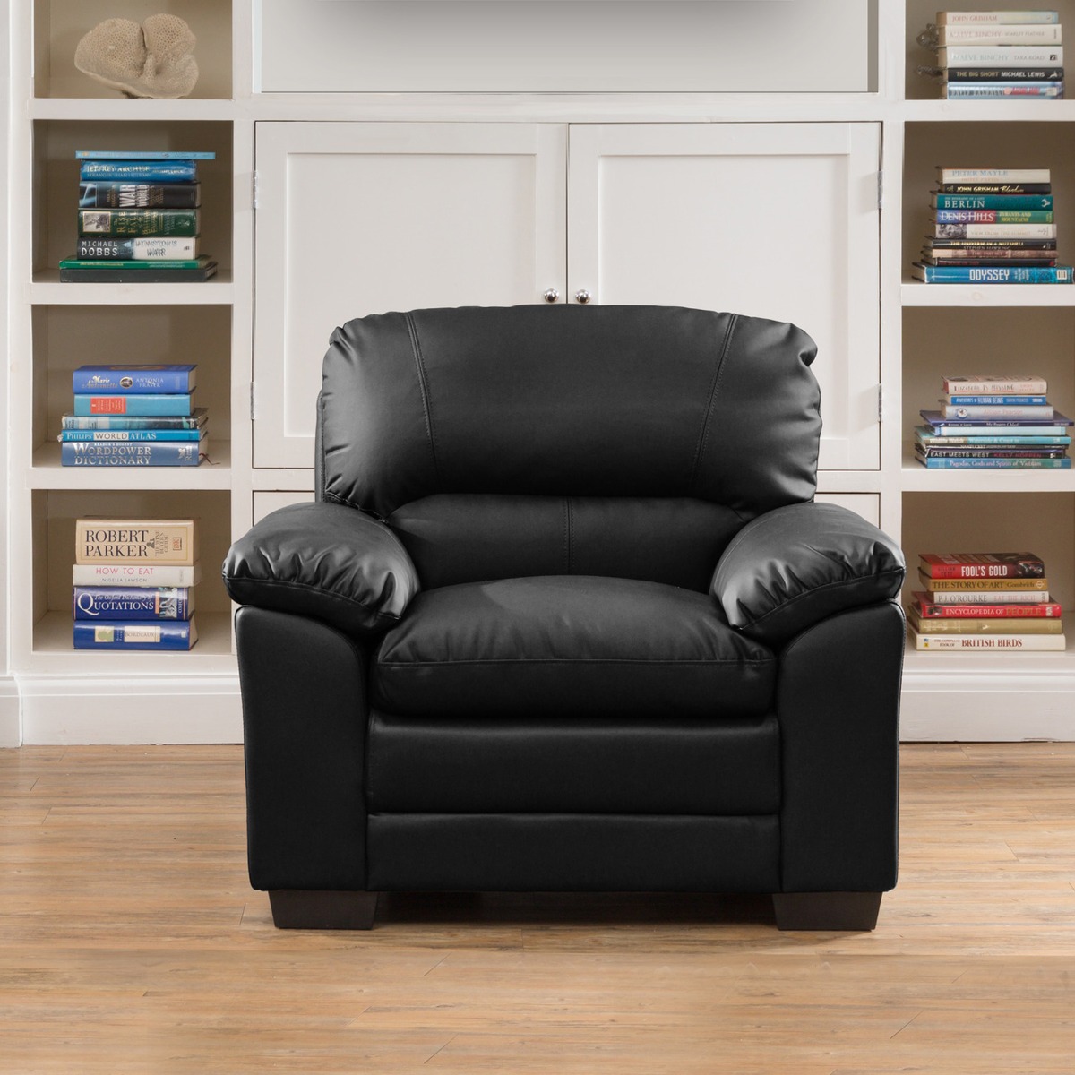 Armchair - LEVRANO Leather Chair - Black - Archie Homes