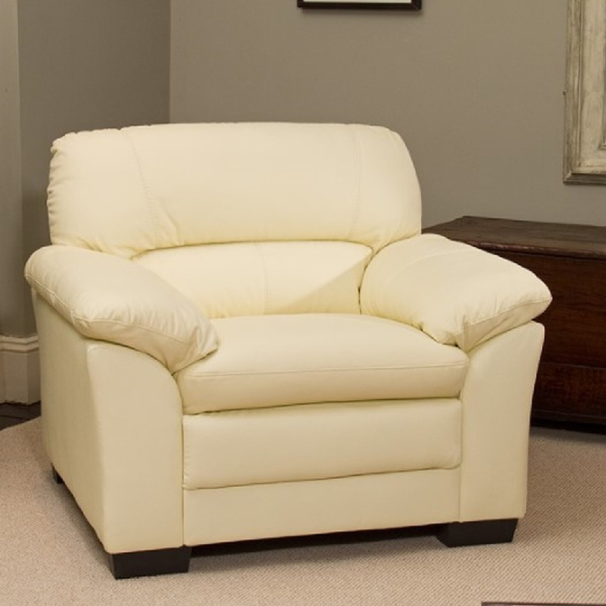 Armchair - LEVRANO Leather Chair - Cream - Archie Homes