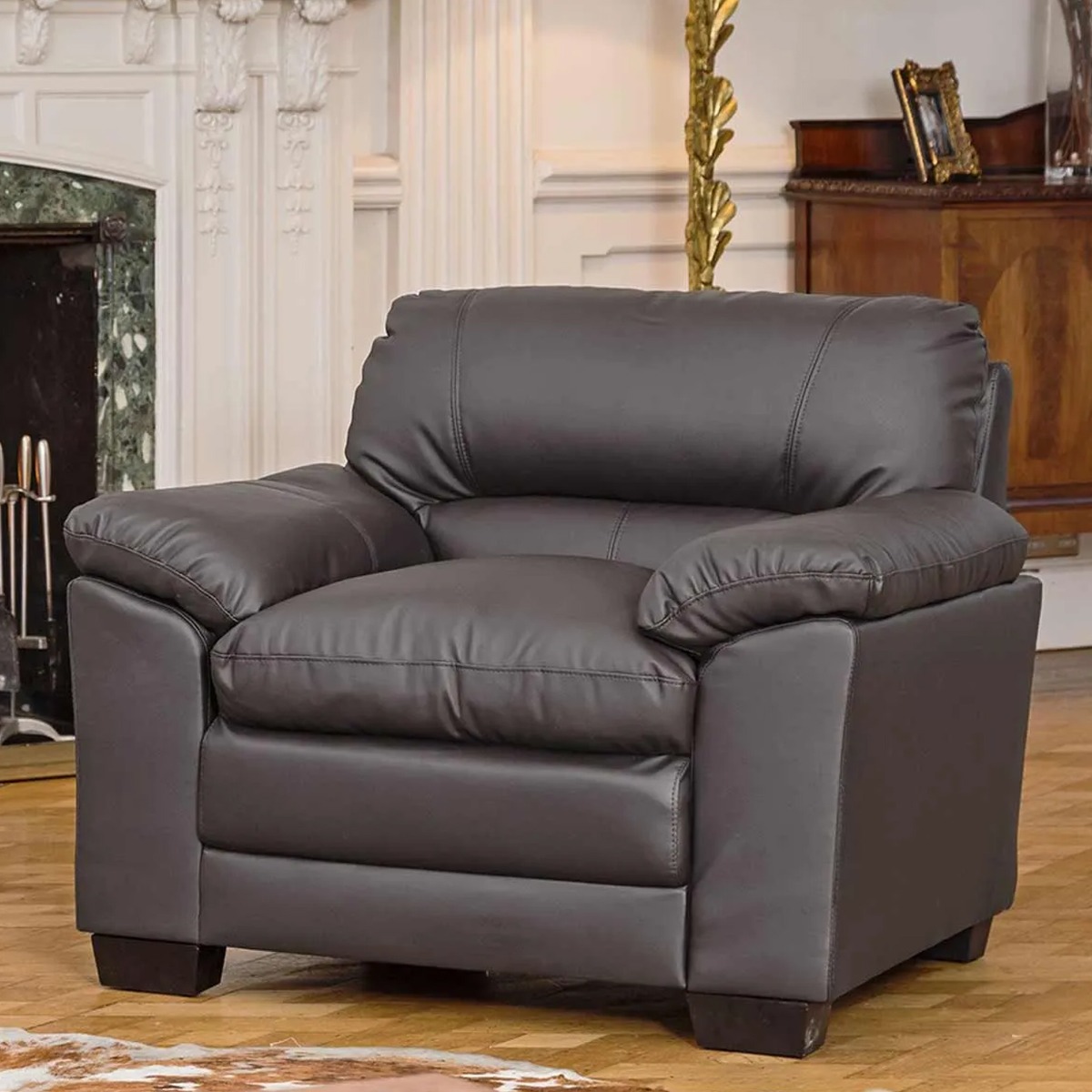 Armchair - LEVRANO Leather Chair - Grey - Archie Homes