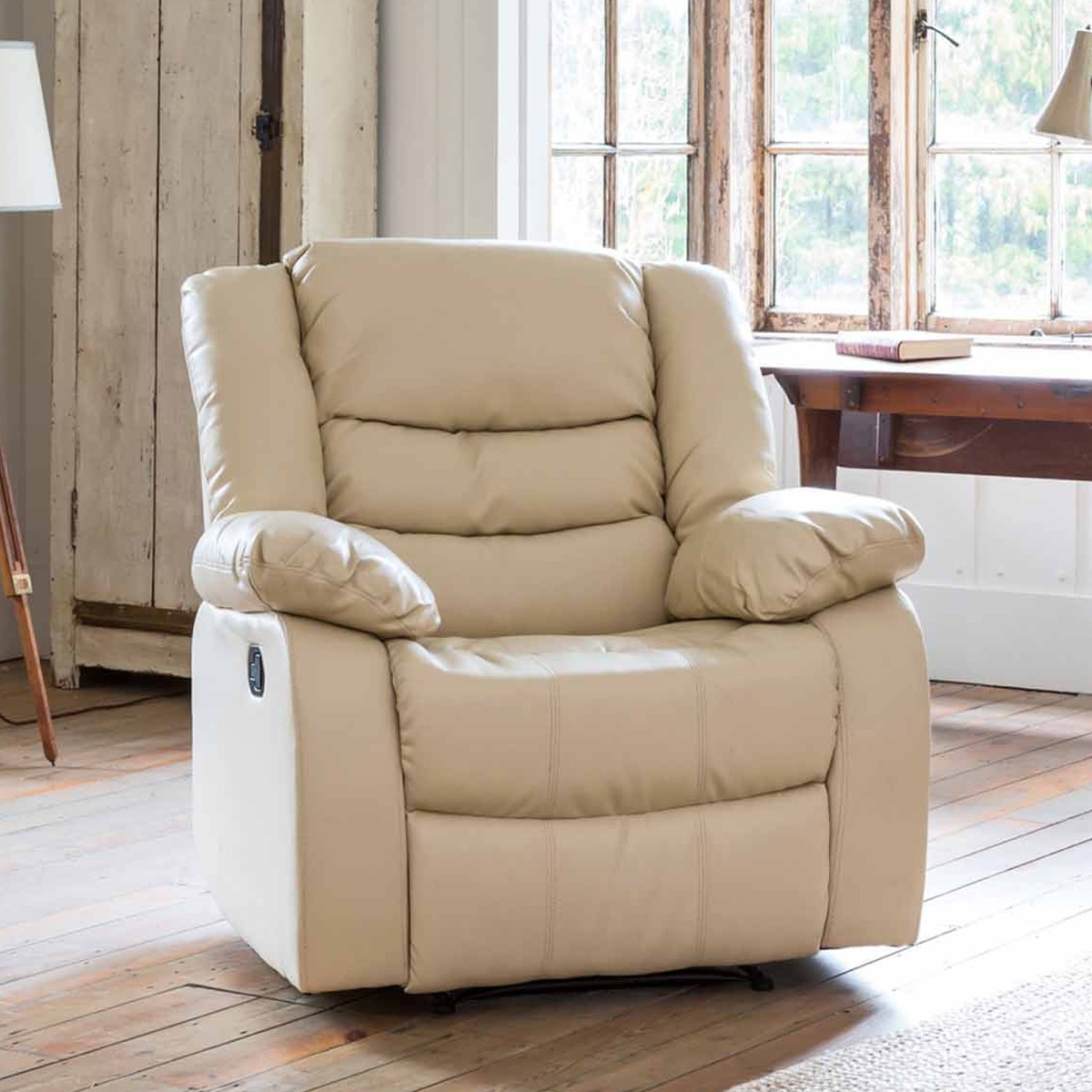 Armchair - REGALUXE Leather Recliner Chair - Cream - Archie Homes