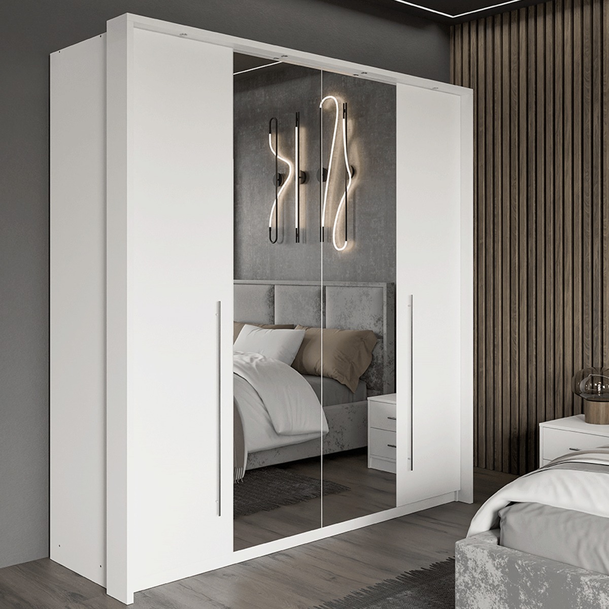 KIRKLEES 2 Door Mirrored Sliding Wardrobe White - 210cm - Avellino & Wells