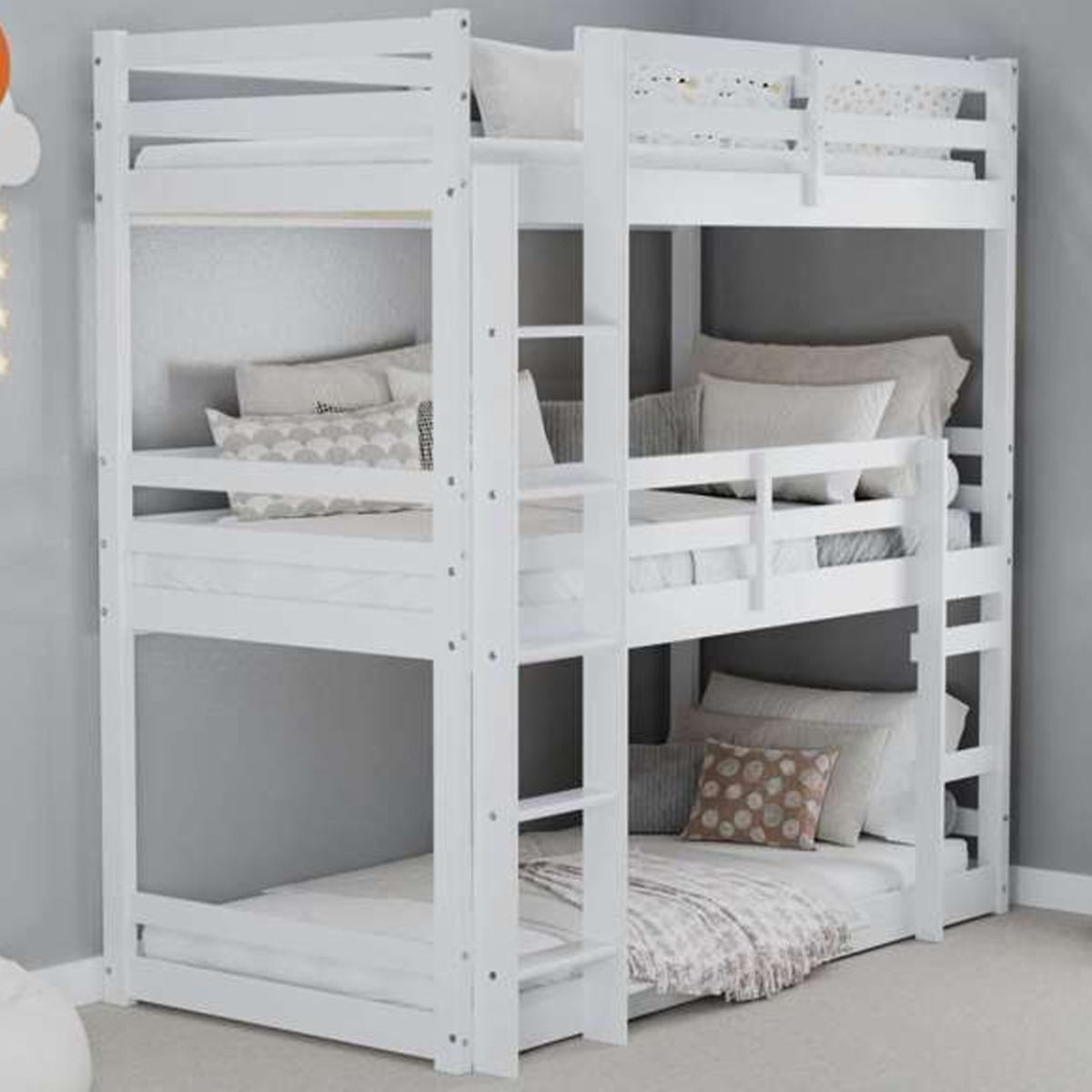 Solid Pine Wood Tressa Triple Bunk Bed - White - Birlea Essentials