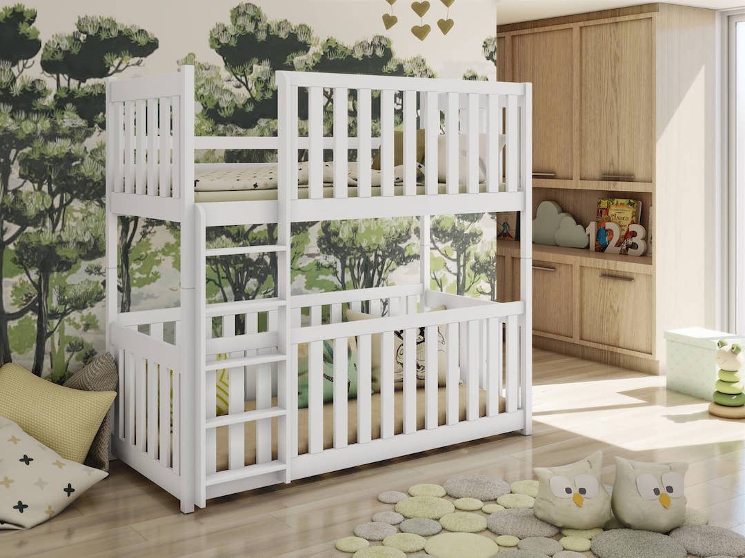Kellog Wooden Bunk Bed with Cot Bed - White - Art Nest